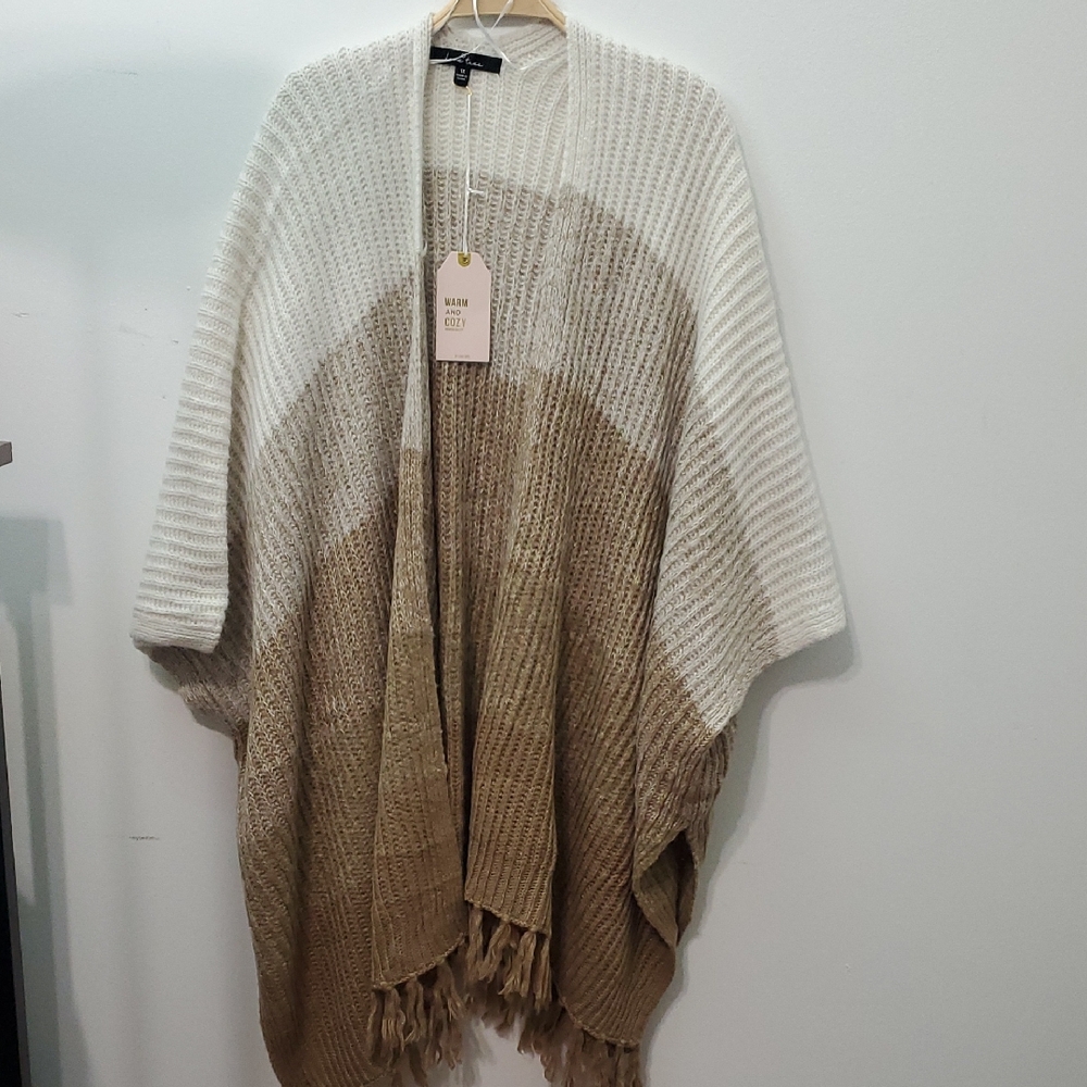 Love Tree Women's Cozy Knit Poncho - White and Brown